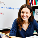 **Image Prompt:** A coach smiling warmly while working with a university student, surrounded by books and a laptop, brainstorming ideas on a whiteboard. The scene should convey a sense of collaboration and empowerment, highlighting the student's active role in the learning process. The setting should be a bright and inviting co-working space.