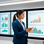 A professional female coach, fully clothed in a modest business suit, stands confidently in a sophisticated, modern digital learning hub. She is thoughtfully interacting with a large, transparent screen displaying complex data visualizations and personalized learning paths, featuring subtle futuristic interface elements. The background showcases sleek architectural lines and soft, professional lighting, emphasizing the integration of artificial intelligence in education. Professional photography, high resolution, perfect anatomy, correct proportions, natural pose, well-formed hands, proper finger count, natural body proportions, safe for work, appropriate content, fully clothed, professional.
