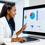 A professional self-directed learning coach, a diverse adult female, is engaged in an empowering conversation with a focused male learner. They are seated at a sleek, modern workstation in a brightly lit, contemporary office, collaboratively looking at a digital tablet displaying an organized learning roadmap. Both individuals are fully clothed in modest, appropriate business attire, conveying professionalism and a positive learning atmosphere. The scene emphasizes collaboration and guidance. High-quality professional photography, natural lighting, safe for work, appropriate content, professional, perfect anatomy, correct proportions, natural pose, well-formed hands, proper finger count, natural body proportions.
