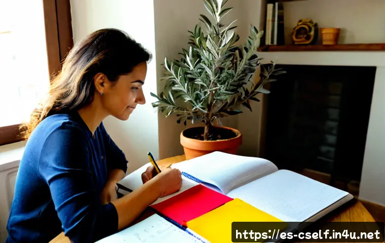 자기주도학습코치의 성장 다이어리 - Photorealistic Spanish self-directed learning coach in her forties reviewing a student’s progress wi...